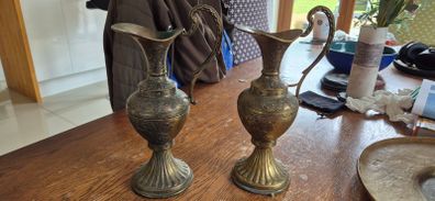 Vintage Brass Decorative Ewers, Matching Pair