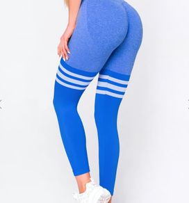 Seamless blue leggings with shaping effect, size S
