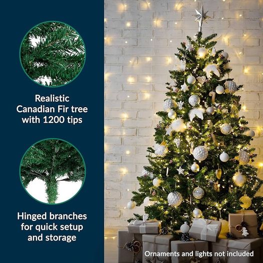 Christmas Decorations - 6ft/72inch Artificial Canadian Fir Full Bodied Pop-up Christmas Tree w/1200 Tips, Perfect Christmas Trees with Metal Stand for Home & Office, Compact and Easy to Store