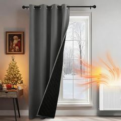 DANCE Thermal Insulated Blackout Door Curtain, 2-Layers Extra Long Cold Insulated 100% Blackout Panel, Windproof Thick Thermal Curtain for French Door/Bedroom, 55x90 inches, Grey