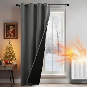 DANCE Thermal Insulated Blackout Door Curtain, 2-Layers Extra Long Cold Insulated 100% Blackout Panel, Windproof Thick Thermal Curtain for French Door/Bedroom, 55x90 inches, Grey