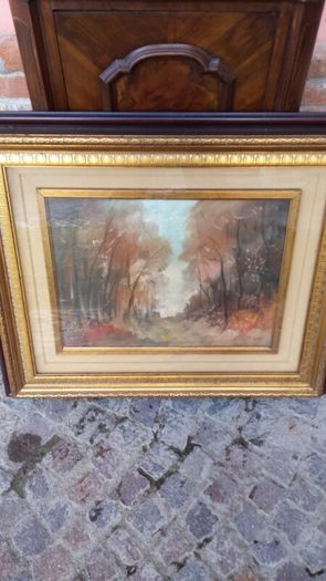 Vintage Oil On Canvas Landscape Wood 40 x 30 cm