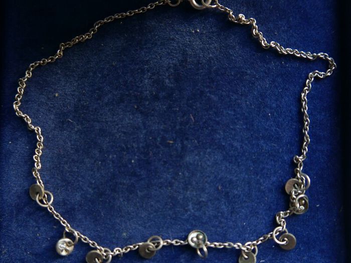 Vintage Sterling Silver925 Disc Charm Anklet Bracelet length 10" - 1,6g