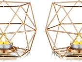 Tea Lights Candle Holders - 2 Pcs Gold Pillar Candles Holder Geometric Tealight Candle Stand Dining Table Centrepiece for Wedding Housewarming Birthday Gifts Living Room Coffee Table Decor