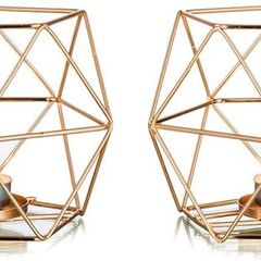 Tea Lights Candle Holders - 2 Pcs Gold Pillar Candles Holder Geometric Tealight Candle Stand Dining Table Centrepiece for Wedding Housewarming Birthday Gifts Living Room Coffee Table Decor