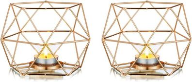 Tea Lights Candle Holders - 2 Pcs Gold Pillar Candles Holder Geometric Tealight Candle Stand Dining Table Centrepiece for Wedding Housewarming Birthday Gifts Living Room Coffee Table Decor