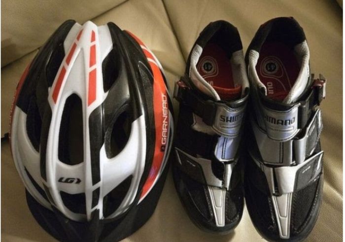 Shimano cycling shoes and helmet