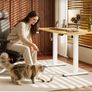 Electric Standing Desk 110x54 One Piece Height Adjustable Desk With Memory Smart Panel Sit Stand Table With Hooks for Home Office, Maple Image 10