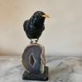 Hand-Carved Gemstone European Blackbird on Agate Geode Base Image 3