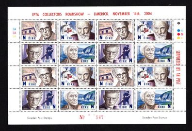 2004 Ireland IPTA Roadshow Limerick November 14th 2004 Commemorative Stamps Exhibition Souvenir on 2004 Nobel Sheet Mint Never Hinged (MNH) Number 547