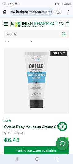 2 x Ovelle aqueous baby cream
