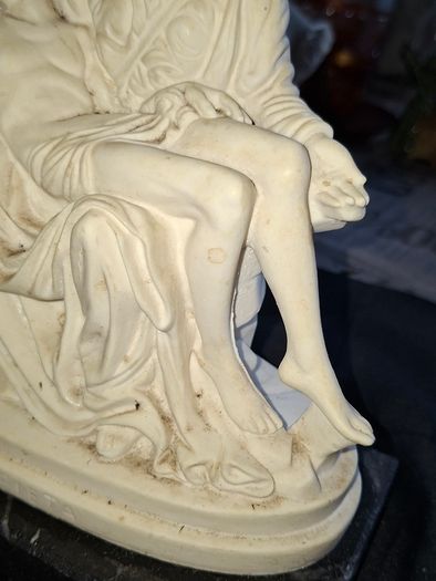 Beautiful Old Statue of Our Lady of Pieta with Christ in her arms, crafted in Italy and mounted on a Marble Base. The sculpture has fine detailing throughout, Ideal for Home or Stage Movie Props Postage Available or Collection