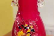 Retro Hand Blown Red Glass Vase Cased in White Cherry Blossom 70's