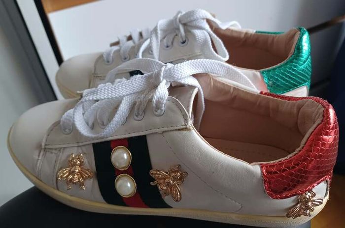 Gucci Ace style trainers with bee and pearl detail