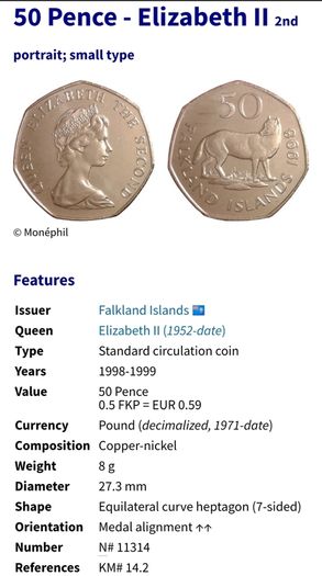 Falkland Island 50 pence UNC 1998 Coin