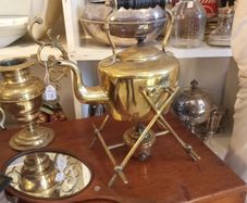 Victorian brass kettle on stand