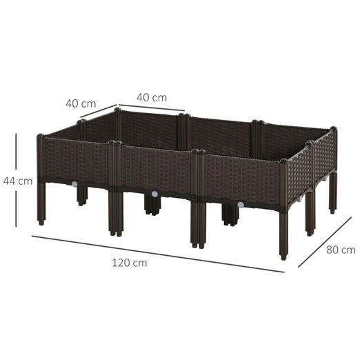 Set of 6 26L Garden Raised Bed Elevated Patio Flower Plant Planter Box PP Vegetables Planting Container, Brown