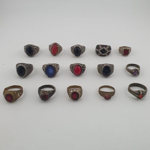 Old World Antique Mixed Brass Artisan Lot of 15 Rings