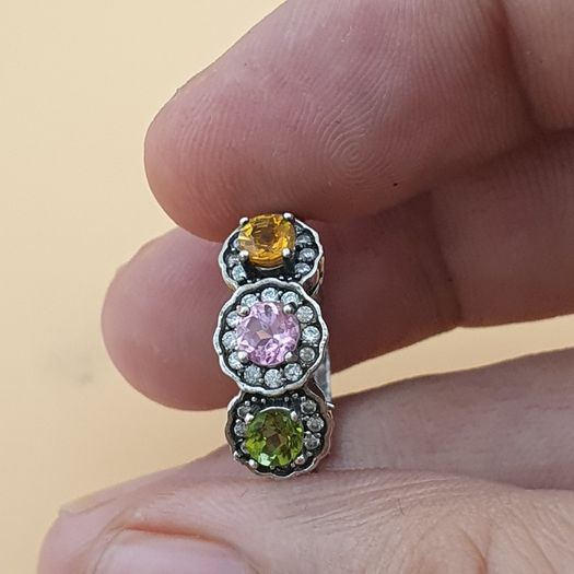 Vintage 925 Sterling Silver Multi-Stone Tourmaline Adjustable Ring