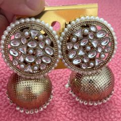 Traditional Gold Kundan Jhumka Earrings with Pearl Drops
