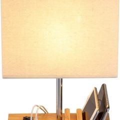 USB Bedside Table Lamp, HHome Plus Desk Lamp with 3 USB Charging Ports and Phone Charge Dock, Wood Charging Station and Organizer, Perfect Light for Bedroom, Guest Room, Living Room, Office