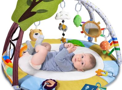 Baby Play Mat with 9 Toys, Baby Activity Gym with Balls for Sensory and Motor Skill Development, Baby Play Gym 2 Rattle Teething Toys for Toddlers, Thicker, Non Slip, Ages Newborn (FREE POSTAGE)