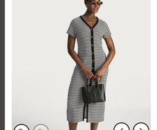 Stripped Button Midi Dress Black