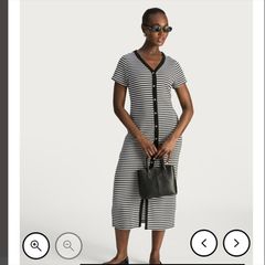 Stripped Button Midi Dress Black