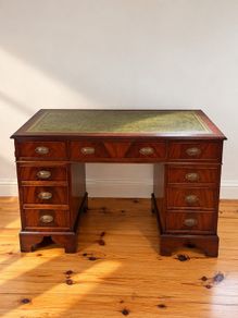 Pedestal Writing Desk with Green leather top
