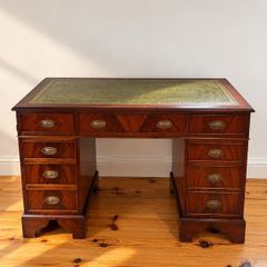 Pedestal Writing Desk with Green leather top