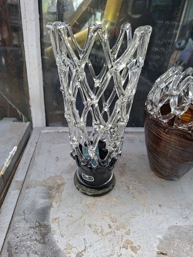 NewBridge Lattice Web Art Glass Vases, Price is for 1 only,  featuring a distinctive woven pattern and a contrasting dark base in Good Condition no chips or cracks Postage Available