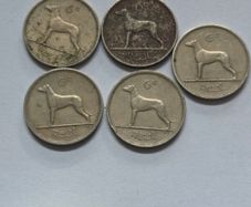 5 Irish Sixpence coins