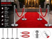 Silver or Gold Crowd Control Barrier Set  4 Posts with 2 Red Velvet Ropes