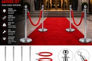 Silver or Gold Crowd Control Barrier Set  4 Posts with 2 Red Velvet Ropes