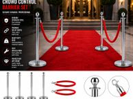 main image for ad Silver or Gold Crowd Control Barrier Set  4 Posts with 2 Red Velvet Ropes