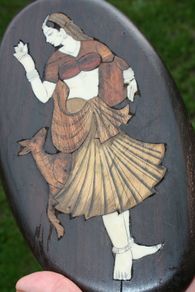 Vintage Indian Hard Wood & Bone Wall Plaque 11" X 6"