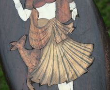 Vintage Indian Hard Wood & Bone Wall Plaque 11" X 6"