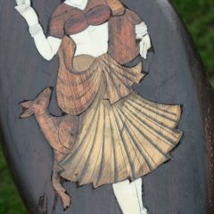 Vintage Indian Hard Wood & Bone Wall Plaque 11" X 6"