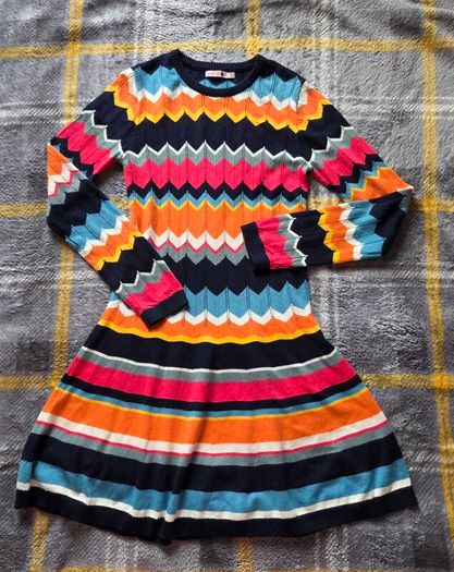 Boboli Chevron Zig-Zag & Striped Knit Dress