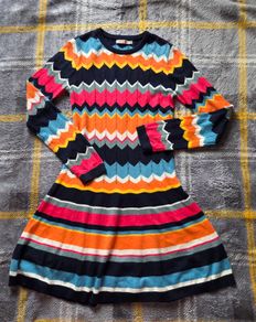 Boboli Chevron Zig-Zag & Striped Knit Dress