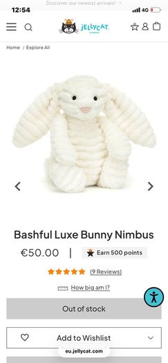 New JELLYCAT Bashful Luxe Bunny Nimbus