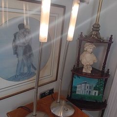 A pair of metal chrome table lamps