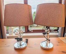 Matching Pair of Argos Bedside Table Lamps  Stacked Crackle Glass & Chrome