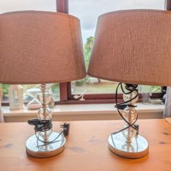Matching Pair of Argos Bedside Table Lamps  Stacked Crackle Glass & Chrome