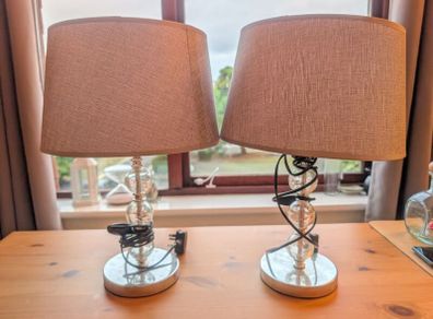 Matching Pair of Argos Bedside Table Lamps  Stacked Crackle Glass & Chrome