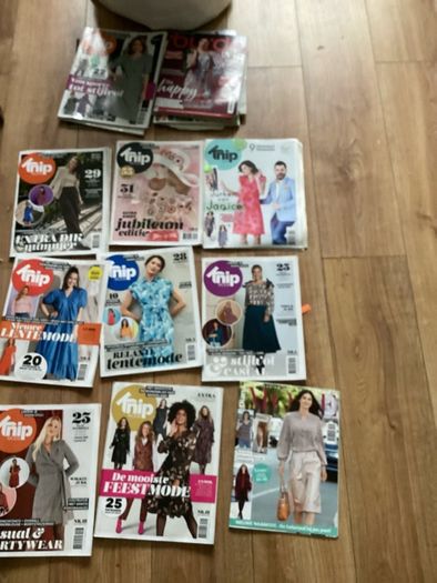 Sewing magazines and fabric scraps