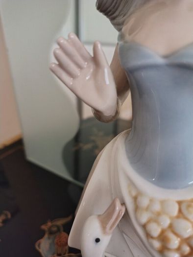 Large Vintage Girl with Goose Figurine by Tengra