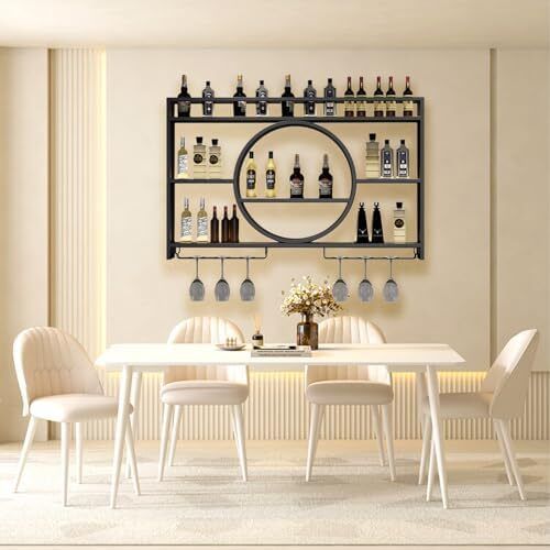 Wine Rack Wall Mounted, 120cm Wall Wine Rack With Wine Glass Holder, 3-Tiers Iron Bar Shelves Cabinet, Wine Racks For Home Cupboard, Restaurant, Bar Display Liquor Bottles
