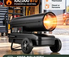100,000 BTU Diesel & Kerosene Forced Air Heater 38L Portable Industrial Space Heater with Thermostat