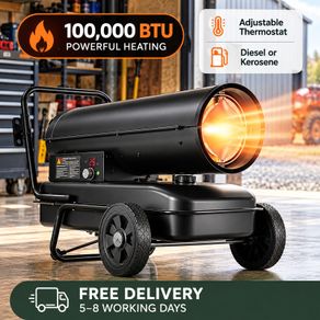 100,000 BTU Diesel & Kerosene Forced Air Heater 38L Portable Industrial Space Heater with Thermostat